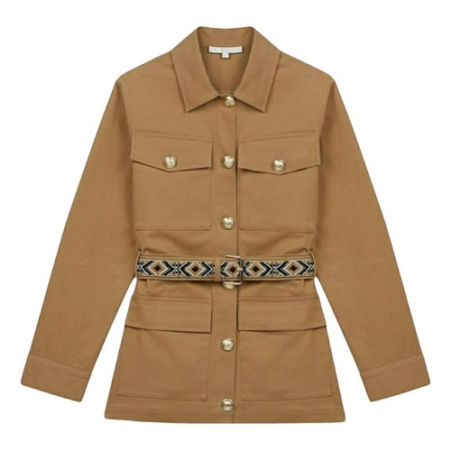 Maje camel embroidered belt - camel,