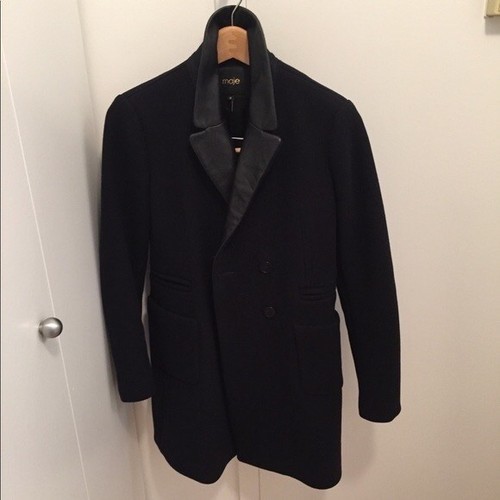 Maje wool and leather coat - and,
